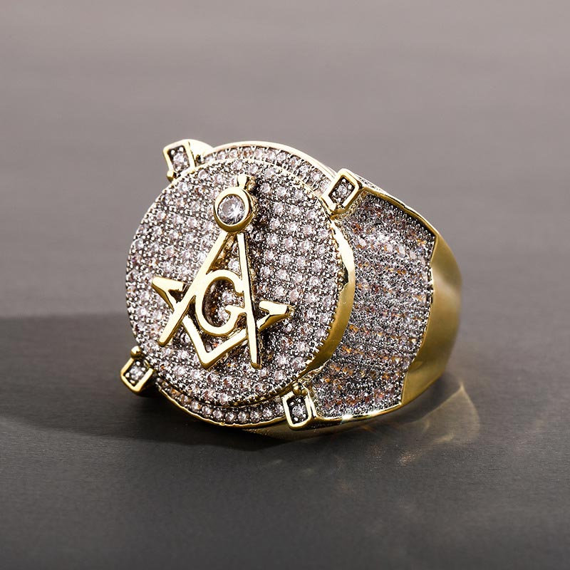 Iced Masonic Ring in Gold