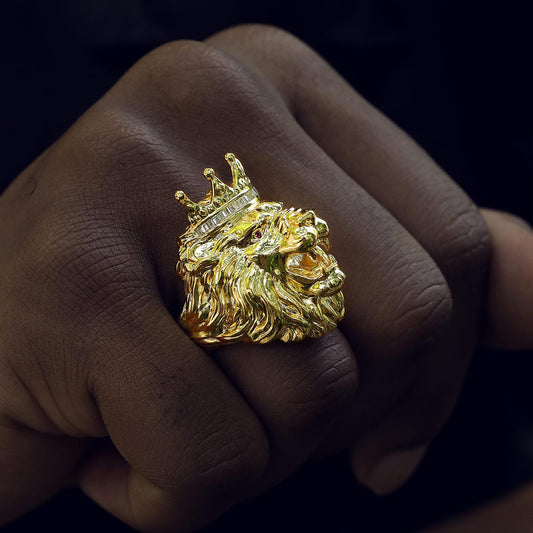 King Crown Lion Ring in Gold