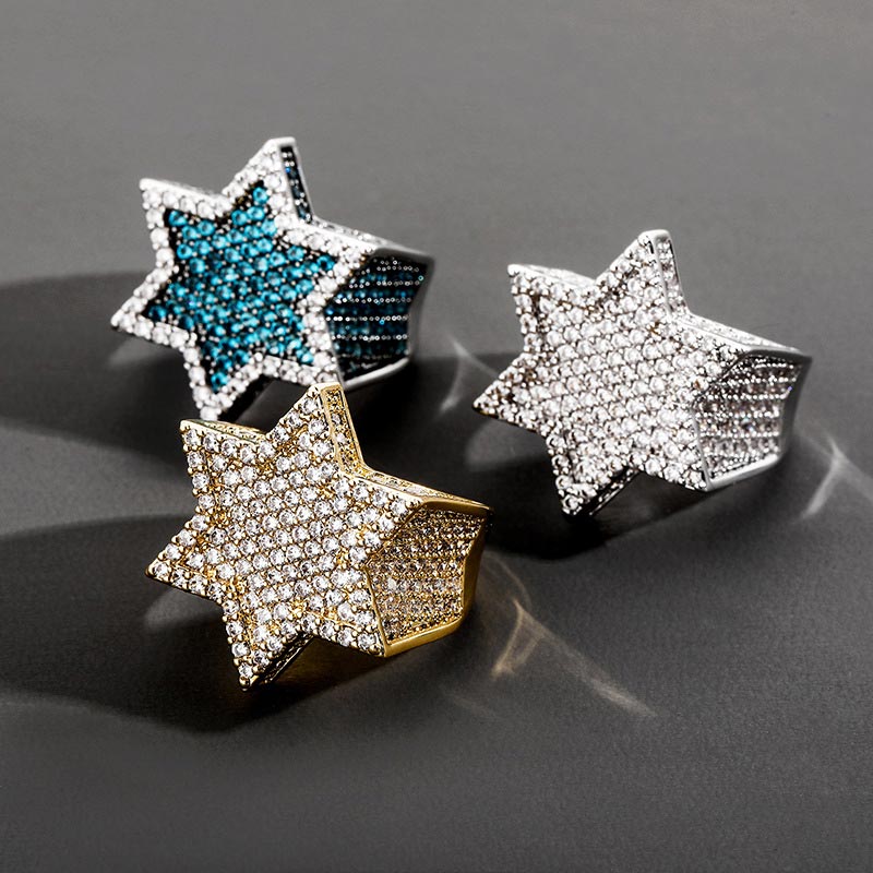 Iced Star of David Ring in White Gold