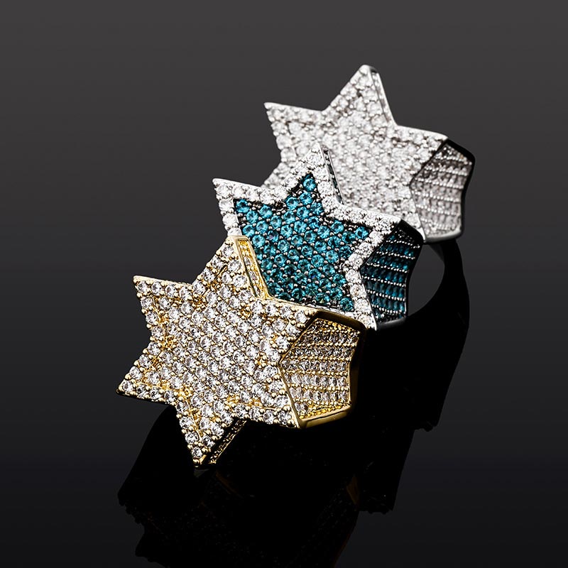 Iced Star of David Ring in White Gold