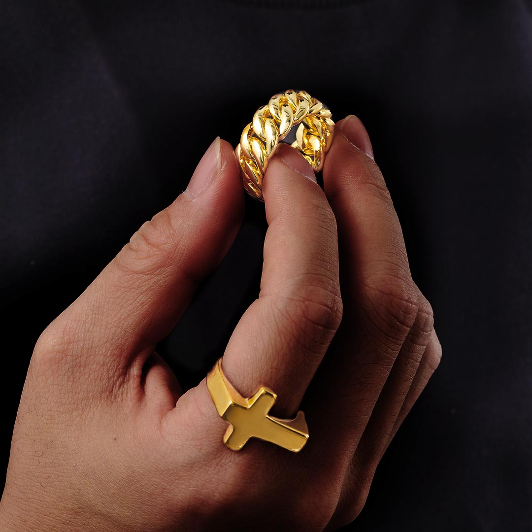 10mm Cuban Rings in Gold