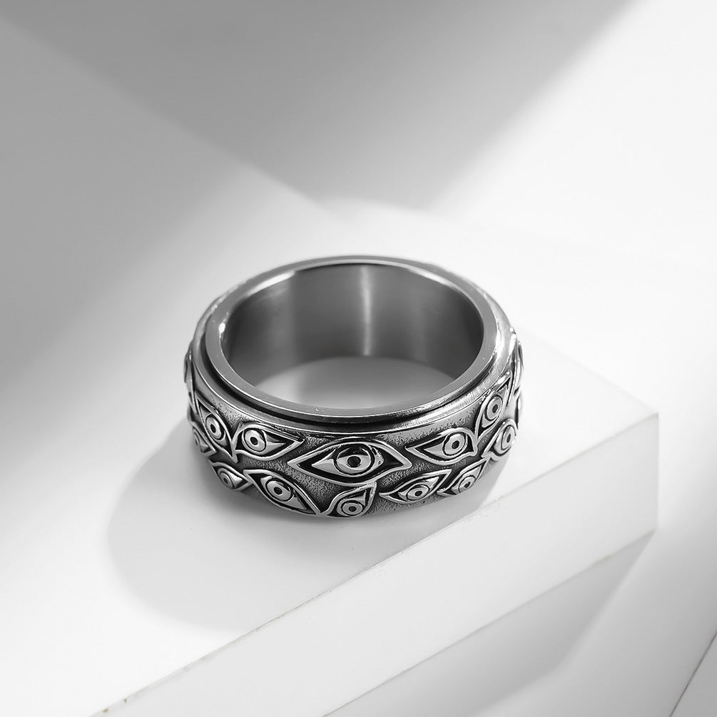 Silver Eye of God Rotatable Stainless Steel Ring