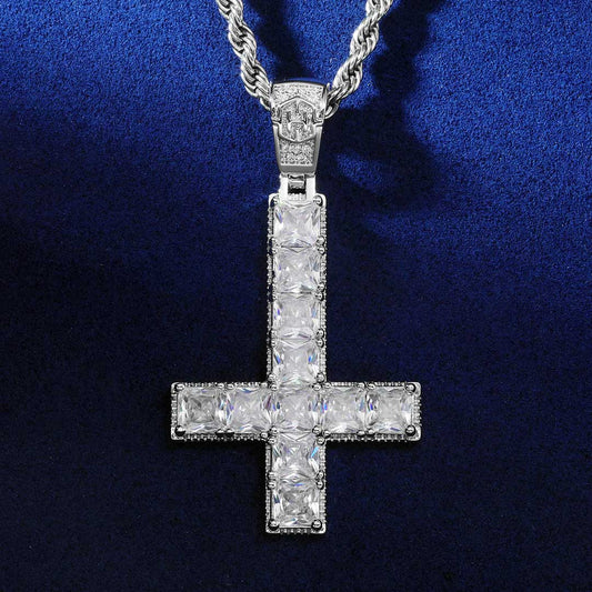 Upside Down Cross Pendant in White Gold