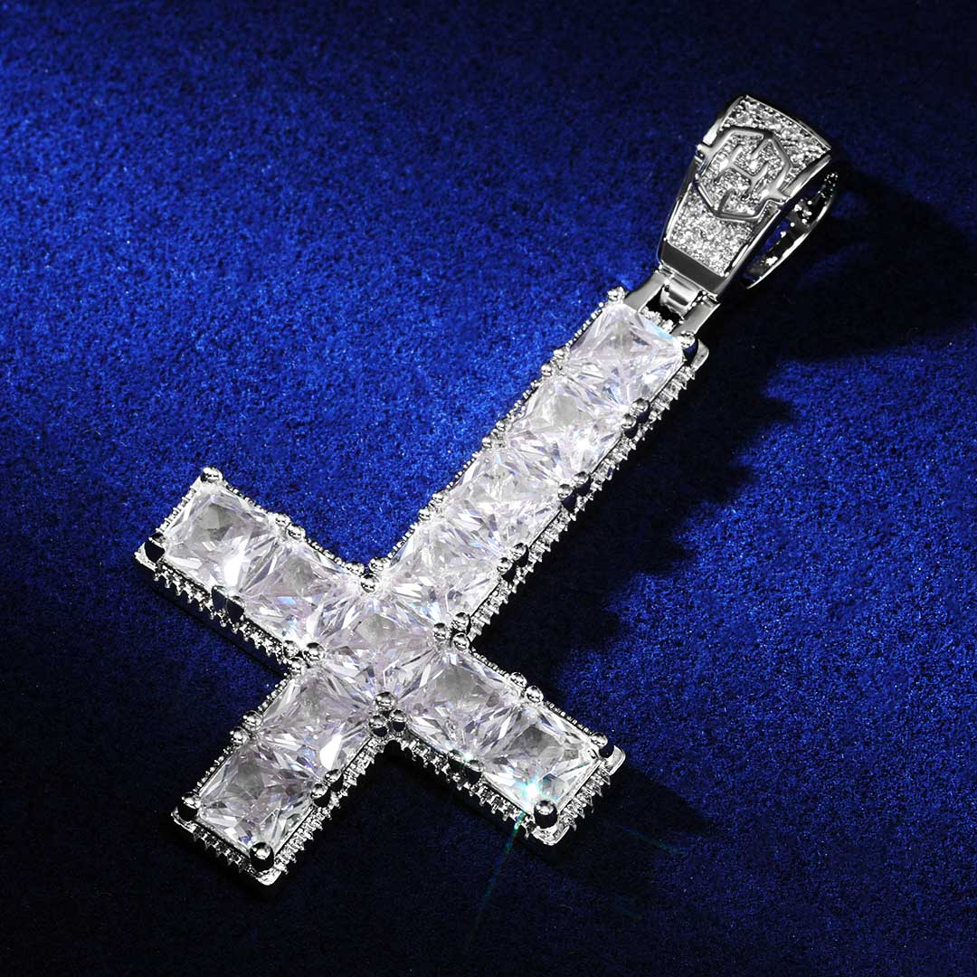 Upside Down Cross Pendant in White Gold