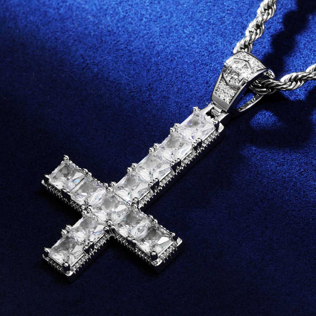 Upside Down Cross Pendant in White Gold