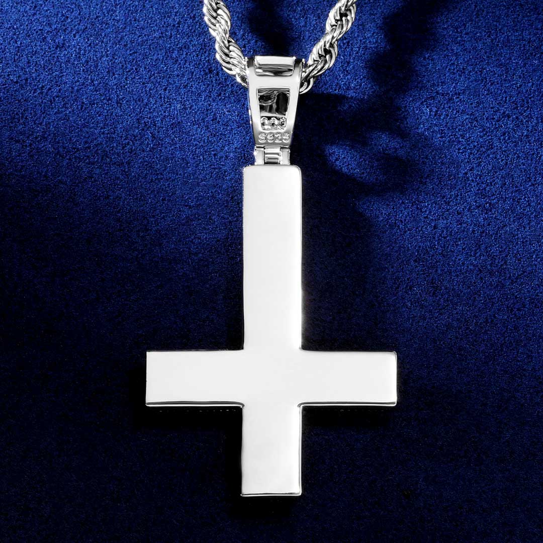 Upside Down Cross Pendant in White Gold