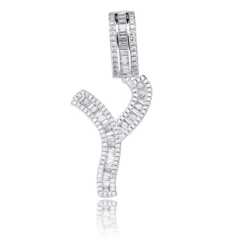 Iced Baguette Letters Pendant in White Gold