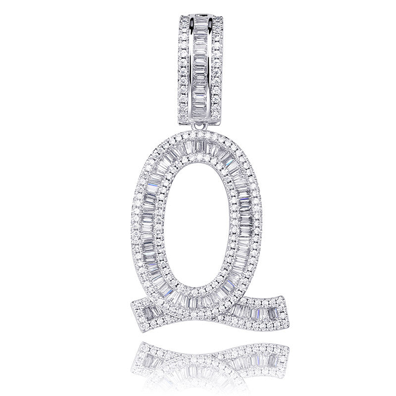 Iced Baguette Letters Pendant in White Gold