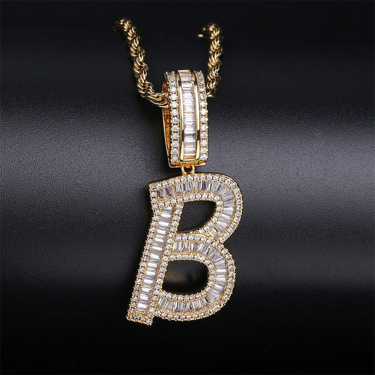 Iced Baguette Letters Pendant in Gold