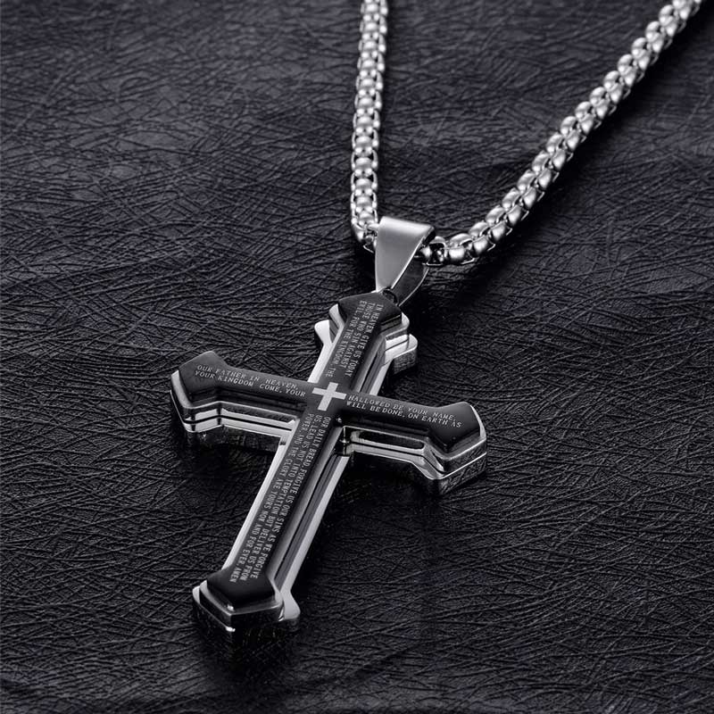 Layered Bible Cross Titanium Steel Pendant