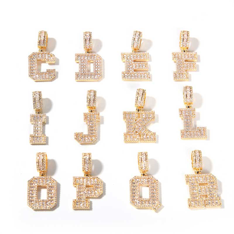 Baguette A to Z Initials Letters Pendants in Gold