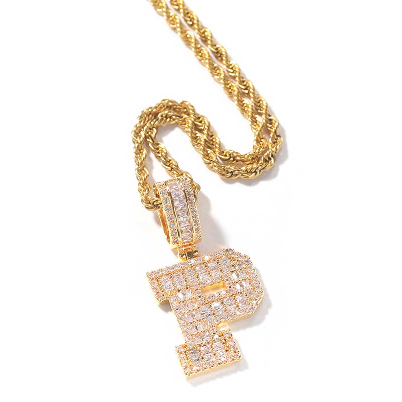 Baguette A to Z Initials Letters Pendants in Gold