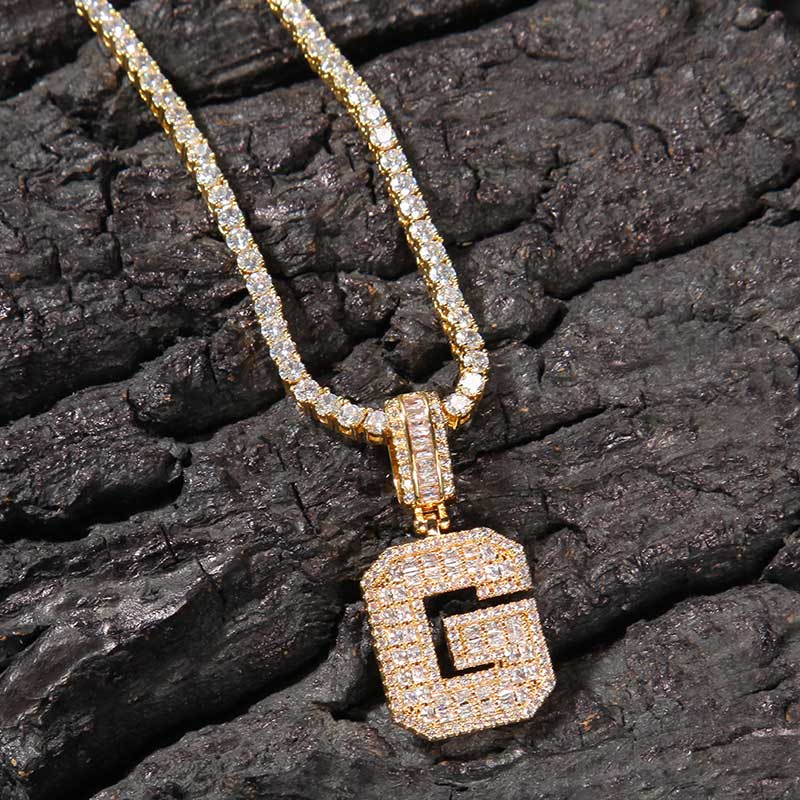 Baguette A to Z Initials Letters Pendants in Gold