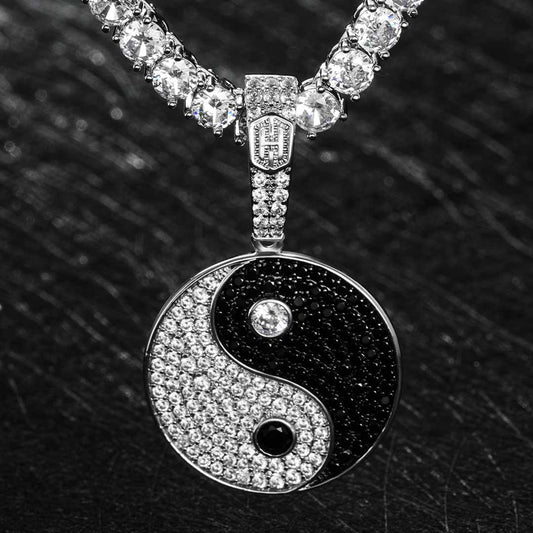 Iced Yin Yang pendant in White Gold