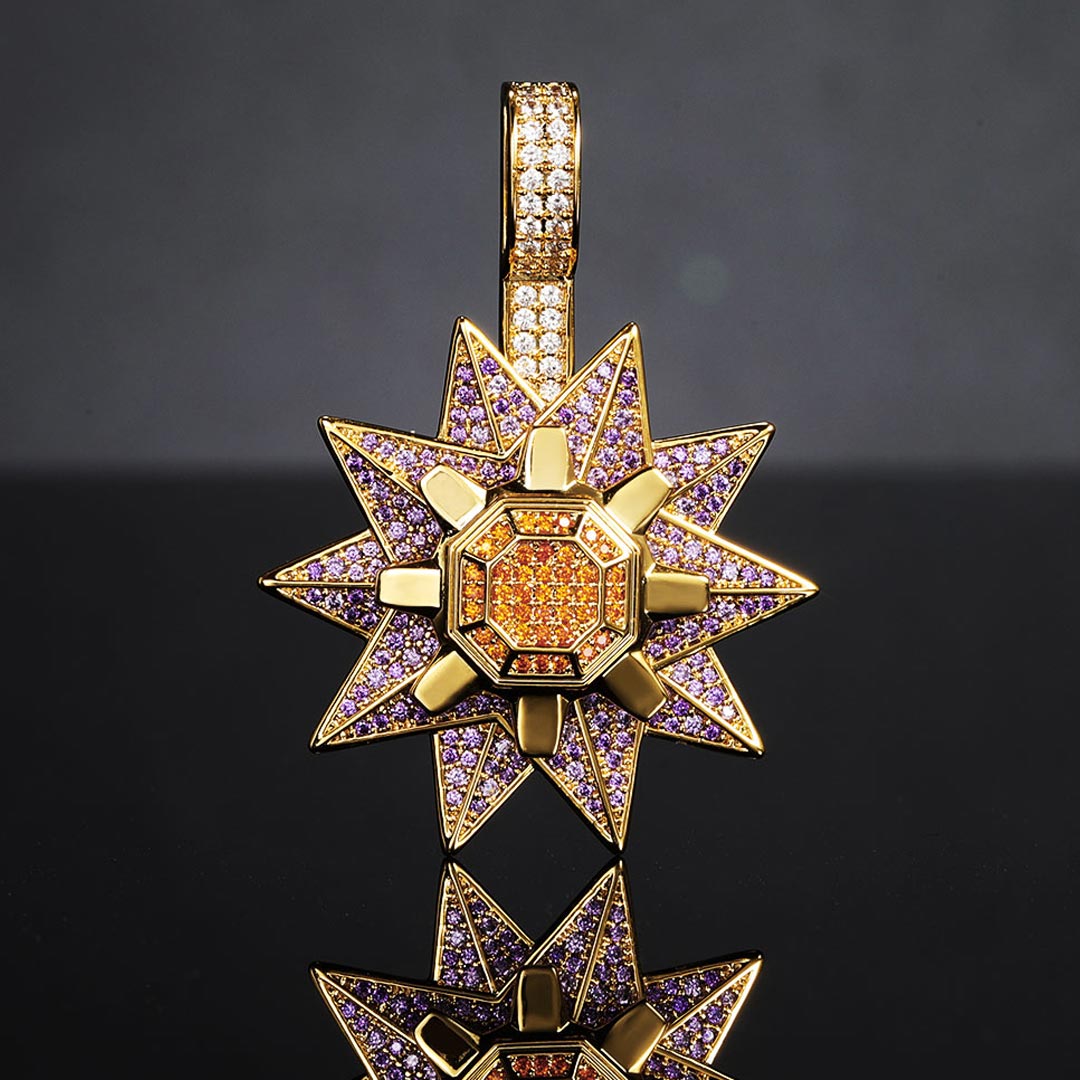 Iced Rotating Starfish Pendant in Gold