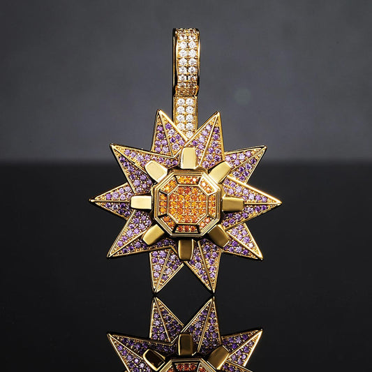 Iced Rotating Starfish Pendant in Gold