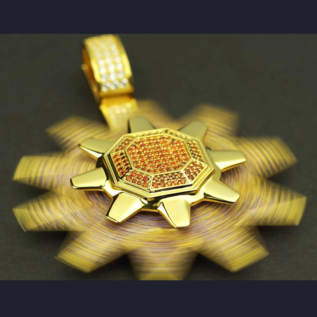 Iced Rotating Starfish Pendant in Gold