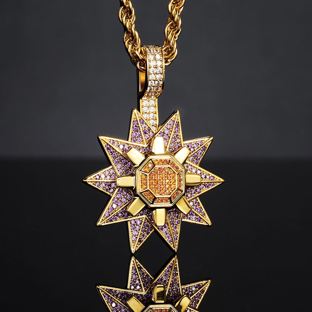 Iced Rotating Starfish Pendant in Gold