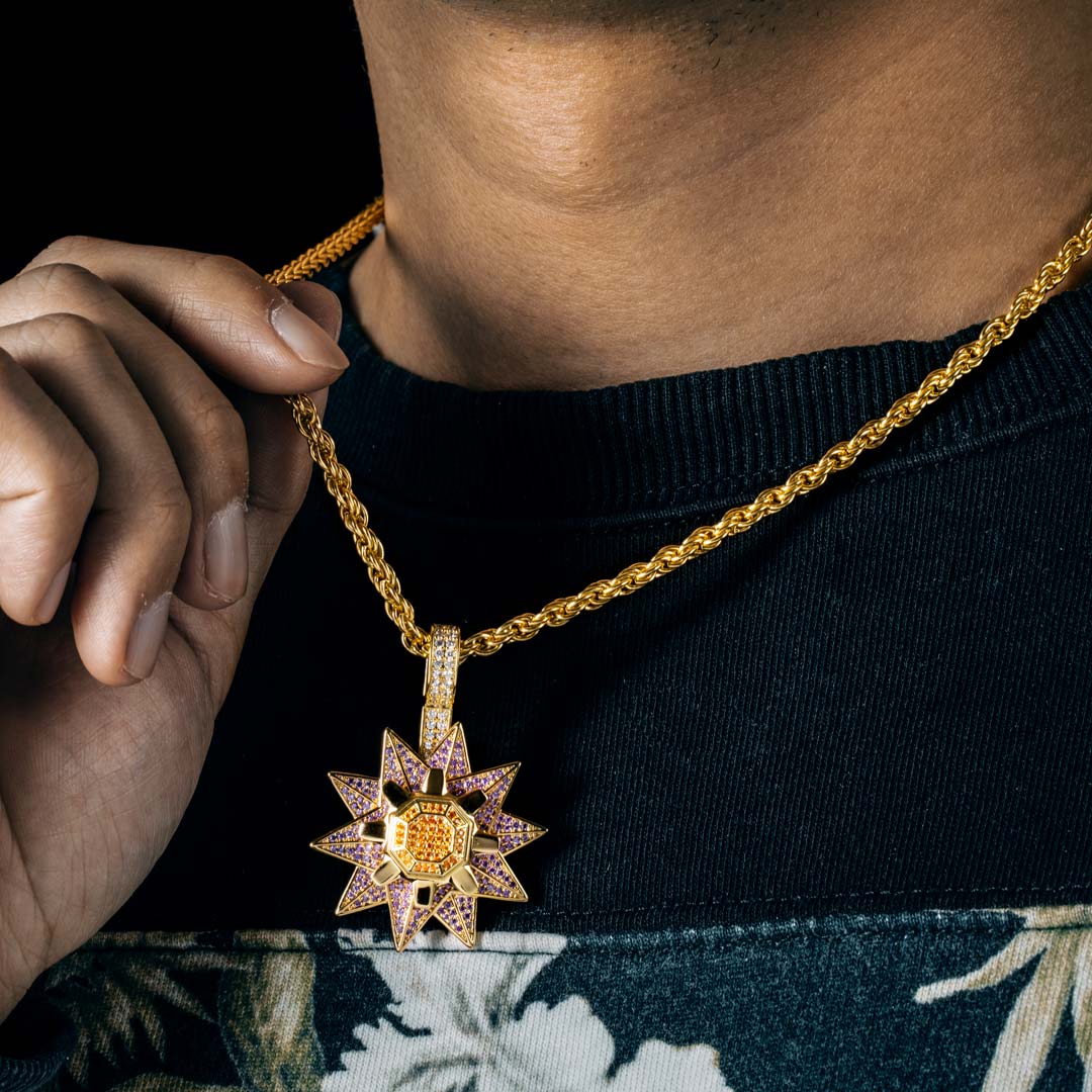 Iced Rotating Starfish Pendant in Gold