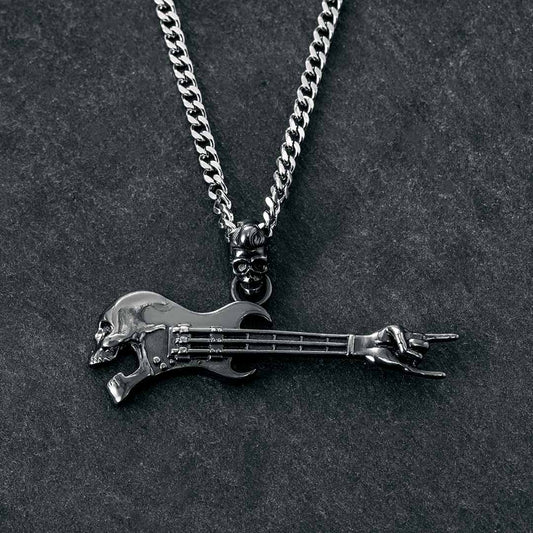 Rock Gestures Skeleton Guitar Pendant in Black Gold