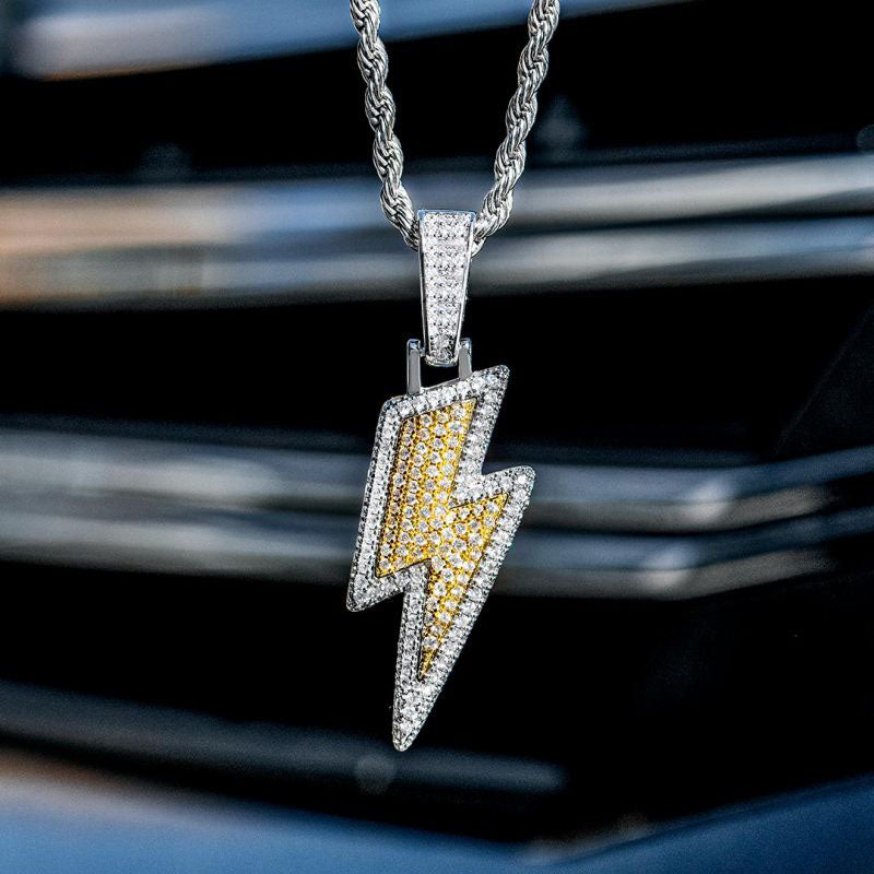 White Gold Iced Lightning Bolt Pendant