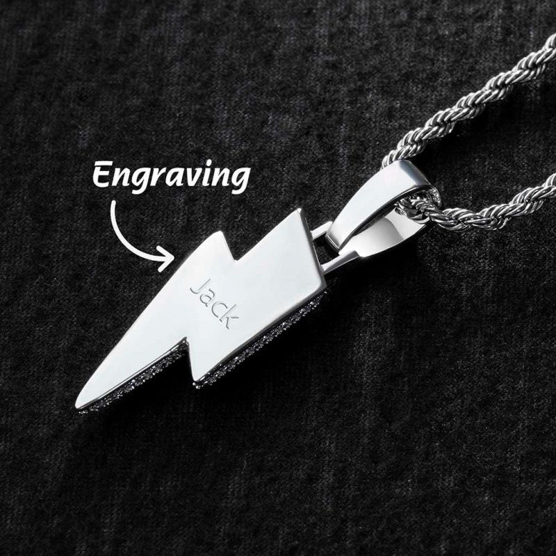 White Gold Iced Lightning Bolt Pendant