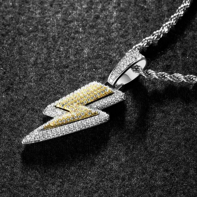 White Gold Iced Lightning Bolt Pendant