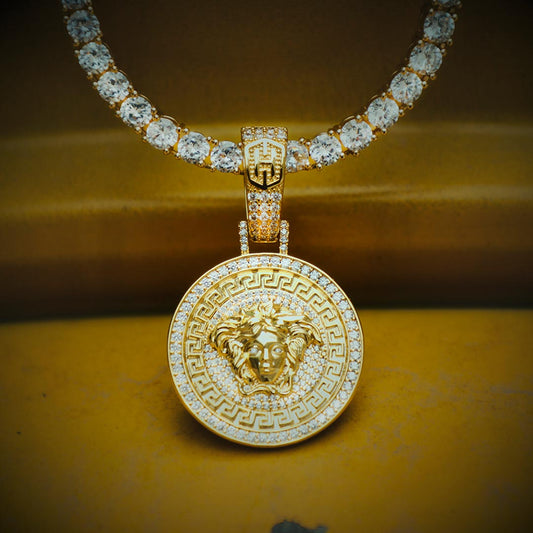Iced Snake Hair Banshee Pendant in Gold