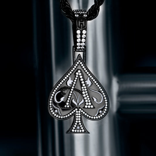 Iced Ace of Spades Pendant in Black Gold
