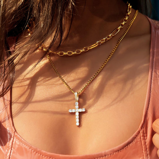 Iced Cross Pendant in Gold