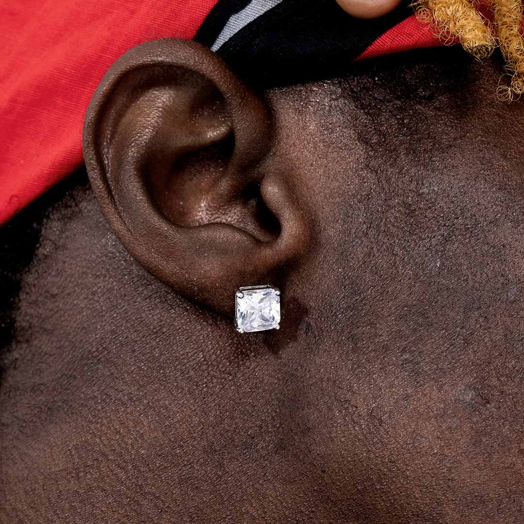 Radiant Cut Stud Earring in White Gold