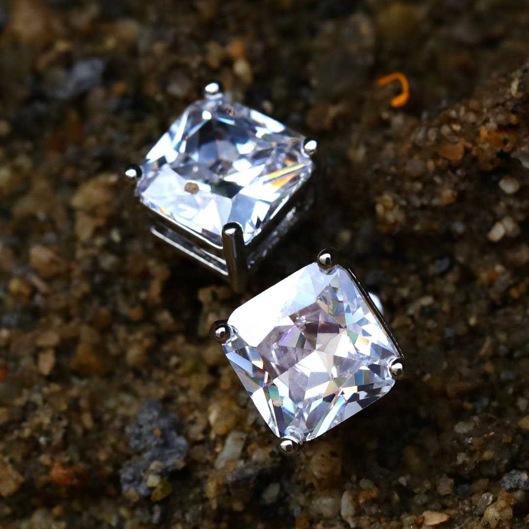 Radiant Cut Stud Earring in White Gold