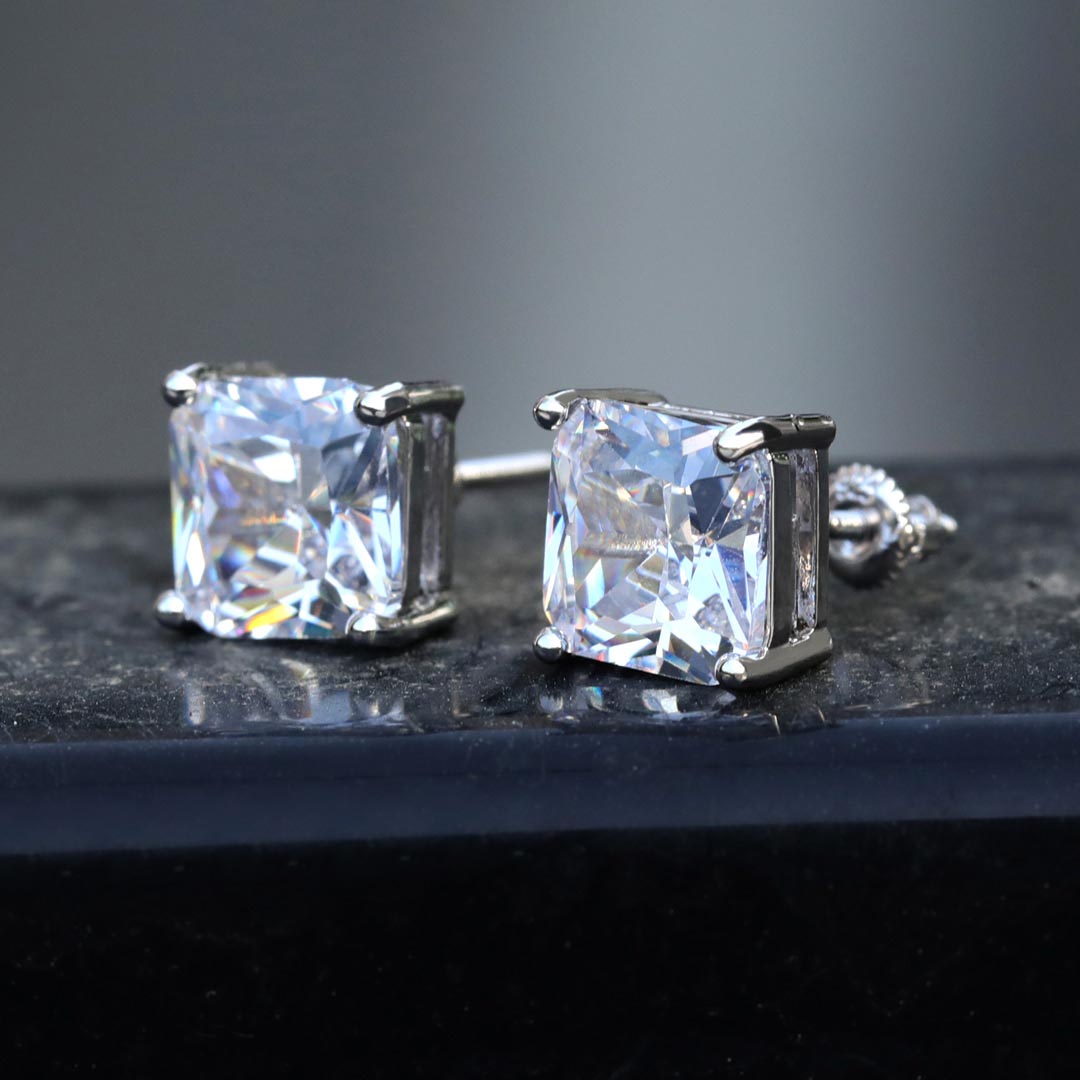 Radiant Cut Stud Earring in White Gold