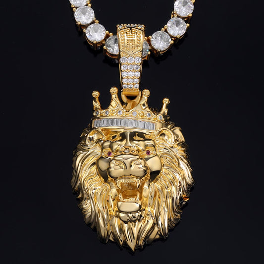 King Crown Lion Pendant in Gold