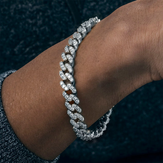 Iced 8mm Cuban Link Bracelet in White Gold