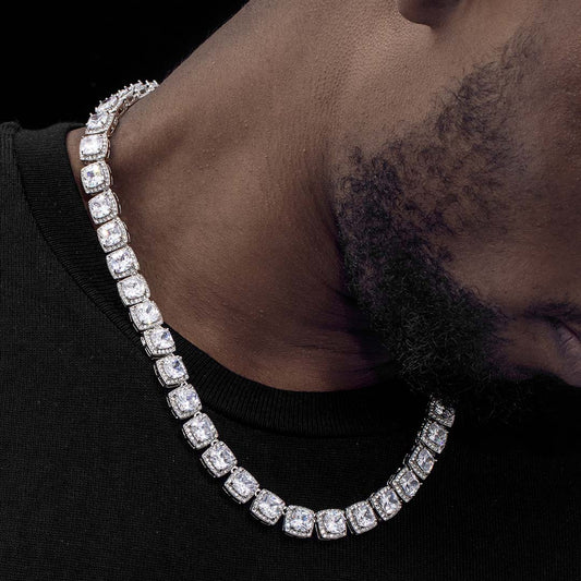 10mm 18K White Gold Finish Iced Baguette Necklace