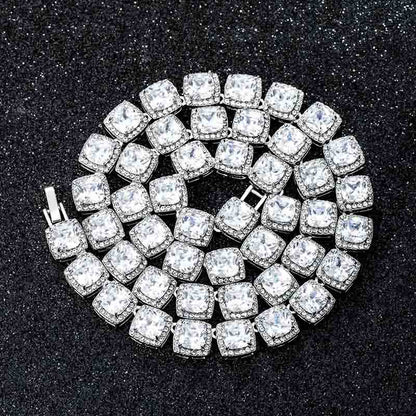 10mm 18K White Gold Finish Iced Baguette Necklace