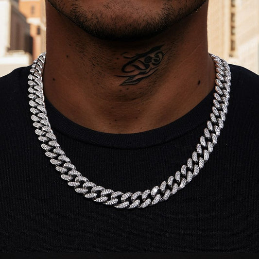 13mm 18k White Gold PVD Plated Finish Iced Cuban Link