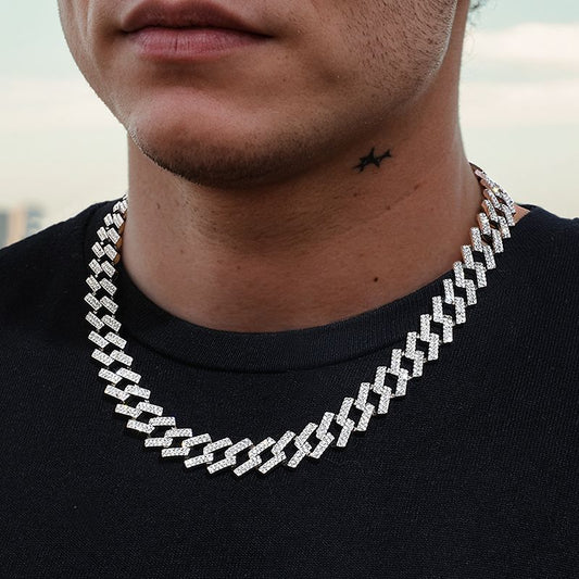14mm Iced Prong Cuban Chain in White Gold