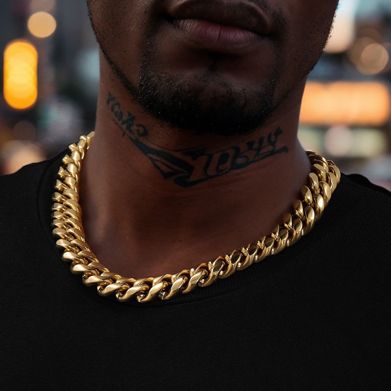 18mm Stainless Steel Miami Cuban Chain in Gold