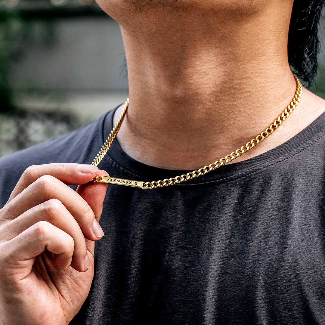 5mm Personalized Engraved Cuban ID Necklace in Gold