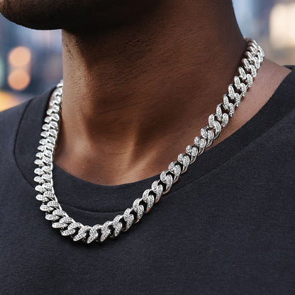 12mm Iced Miami Cuban Chain in White Gold