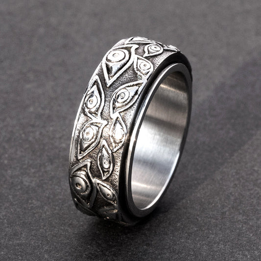 Silver Eye of God Rotatable Stainless Steel Ring