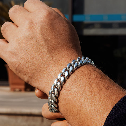 8mm/10mm/12mm/14mm 8" Stainless Steel Cuban Bracelet in White Gold