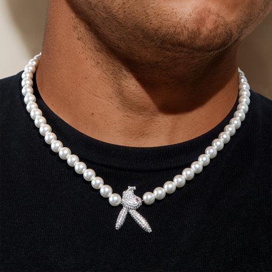 Iced Upside Down Bunny Pearl Necklace