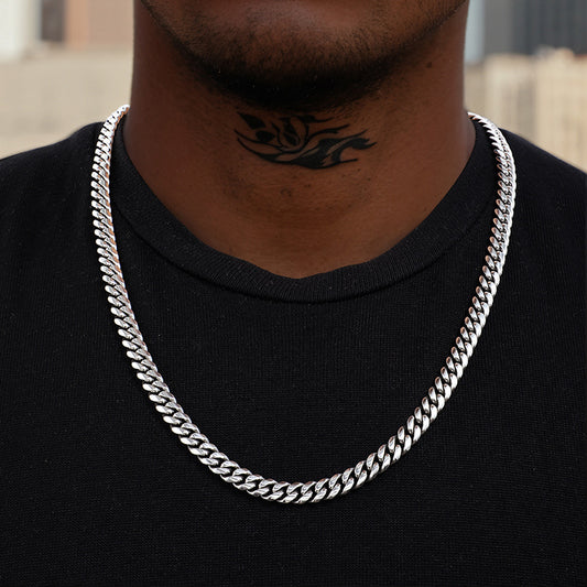 6mm Stainless Steel Cuban Chain in White Gold