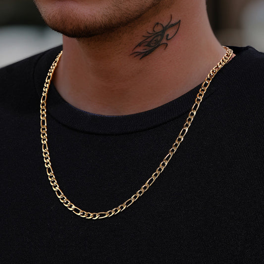 5mm Stainless Steel Figaro Chain in Gold