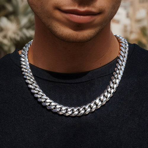10mm 316L Stainless Steel Cuban Link Chain in White Gold