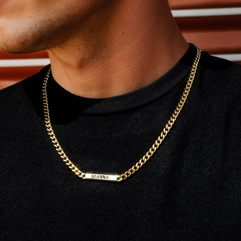 5mm Personalized Engraved Cuban ID Necklace in Gold