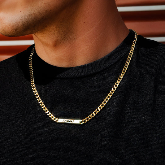 5mm Personalized Engraved Cuban ID Necklace in Gold